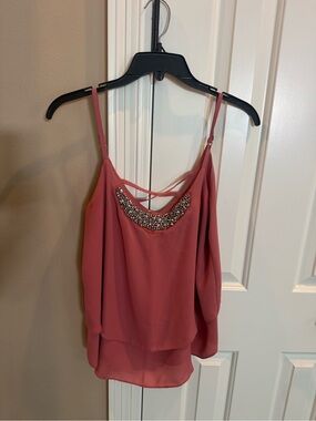 Studio Y Rose Pink Beaded Spaghetti Strap Cami
